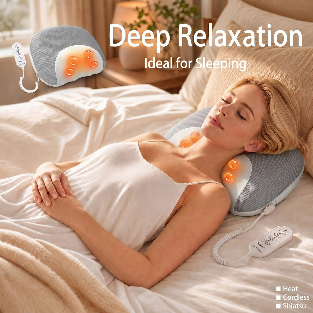 Cordless Neck Massager Pillow for Pain Relief and Deep Tissue, Shiatsu Neck and Shoulder Massage with Heat,Ideal Gifts for Mom Dad Women Men(Gray)