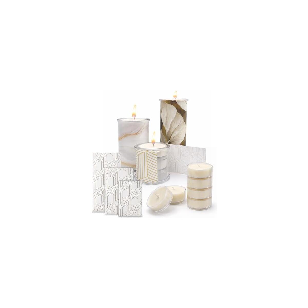 Decorative Candle Holder Set of 3, Table Centerpiece Candle Decor for Home Decor Candles, Reusable Pillar Candle Alternative with Interchangeable Wraps, Tea Light Holder Giftable Holiday Accent