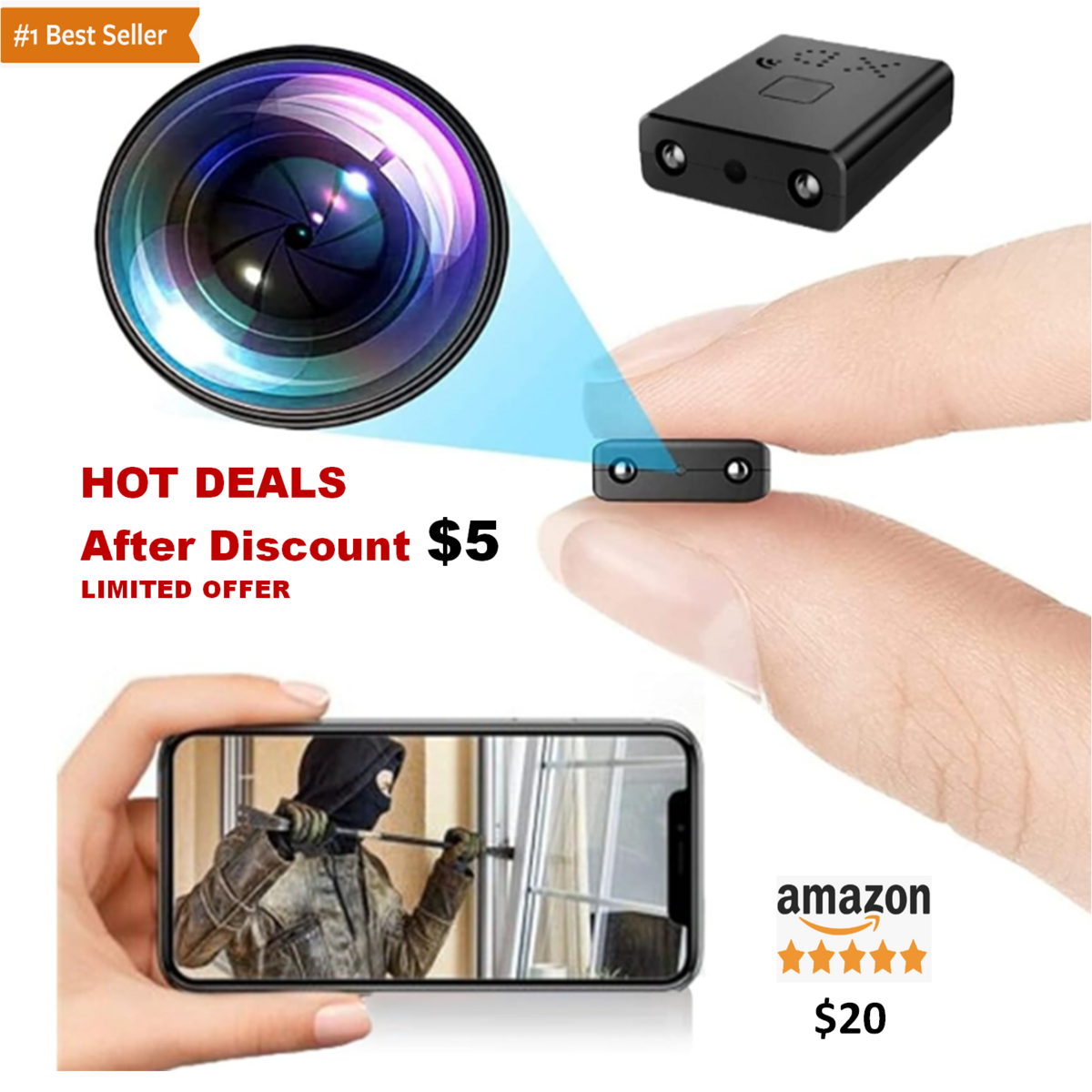 Mini WiFi Security Camera 1080p Full HD with Night Vision and Motion Detection RRP $20 - ONLY $5