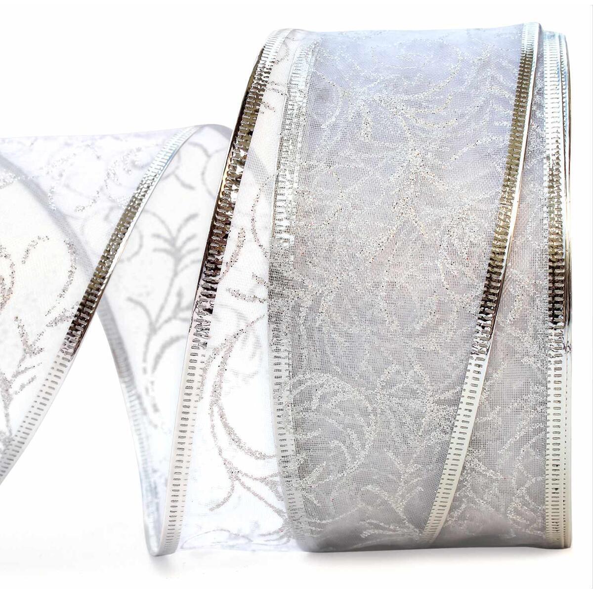 Silver Wired Ribbon for Gift Wrapping Silver Christmas Ribbon for Tree 50