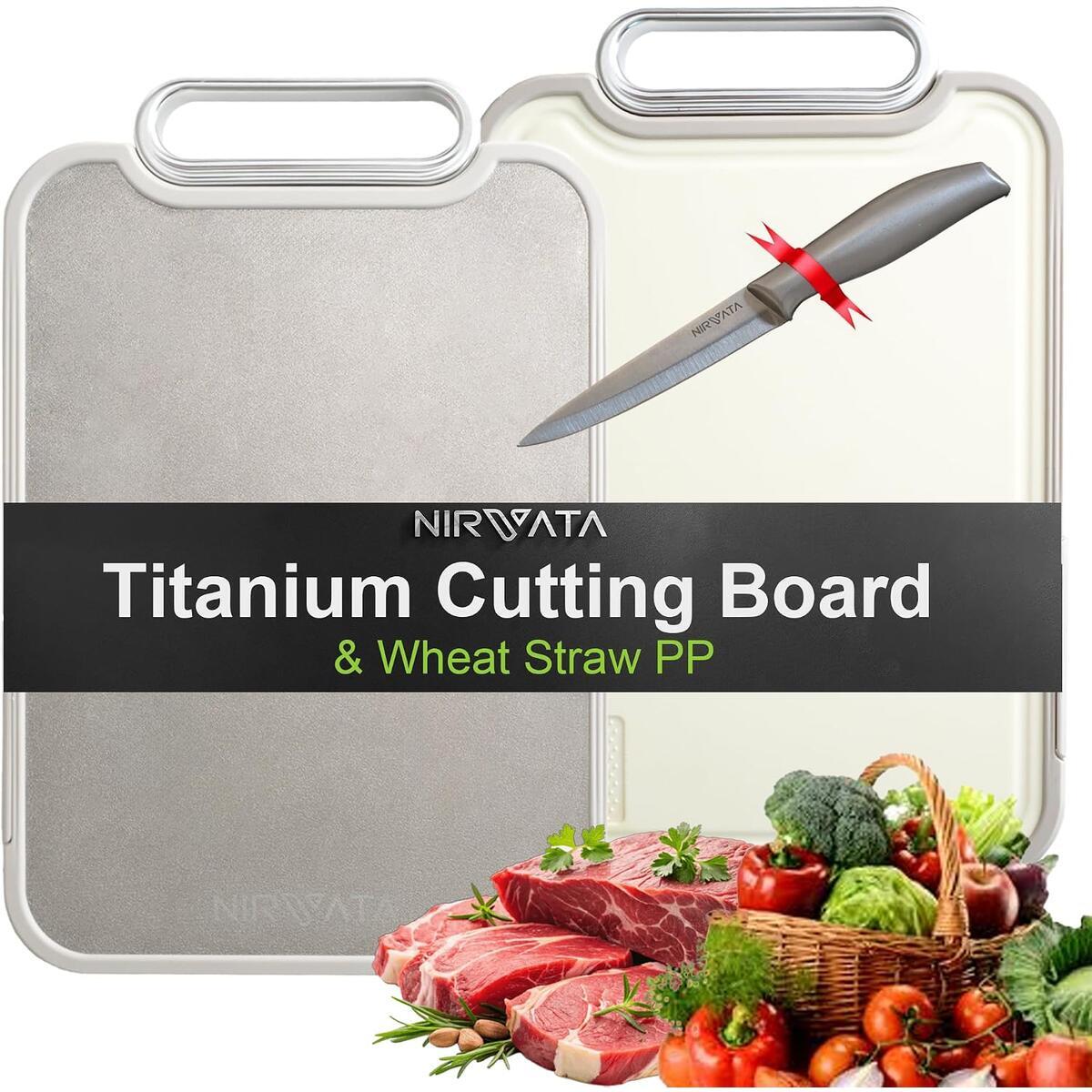 Titanium Cutting Boards for Kitchen - Metal Cutting Board with Chef Knife, 2-in-1 Pure Titanium & Food Grade PP