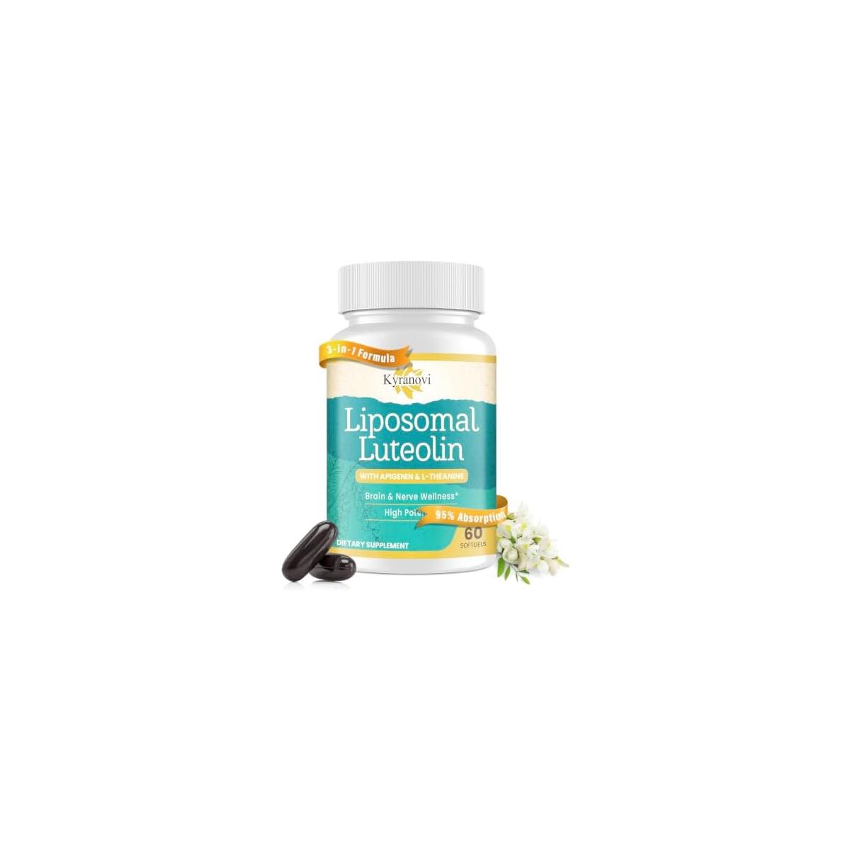 Liposomal Luteolin 200mg &ndash; Luteolin Supplement & Brain Supplement for Memory, Gluten-Free, 60 Softgels