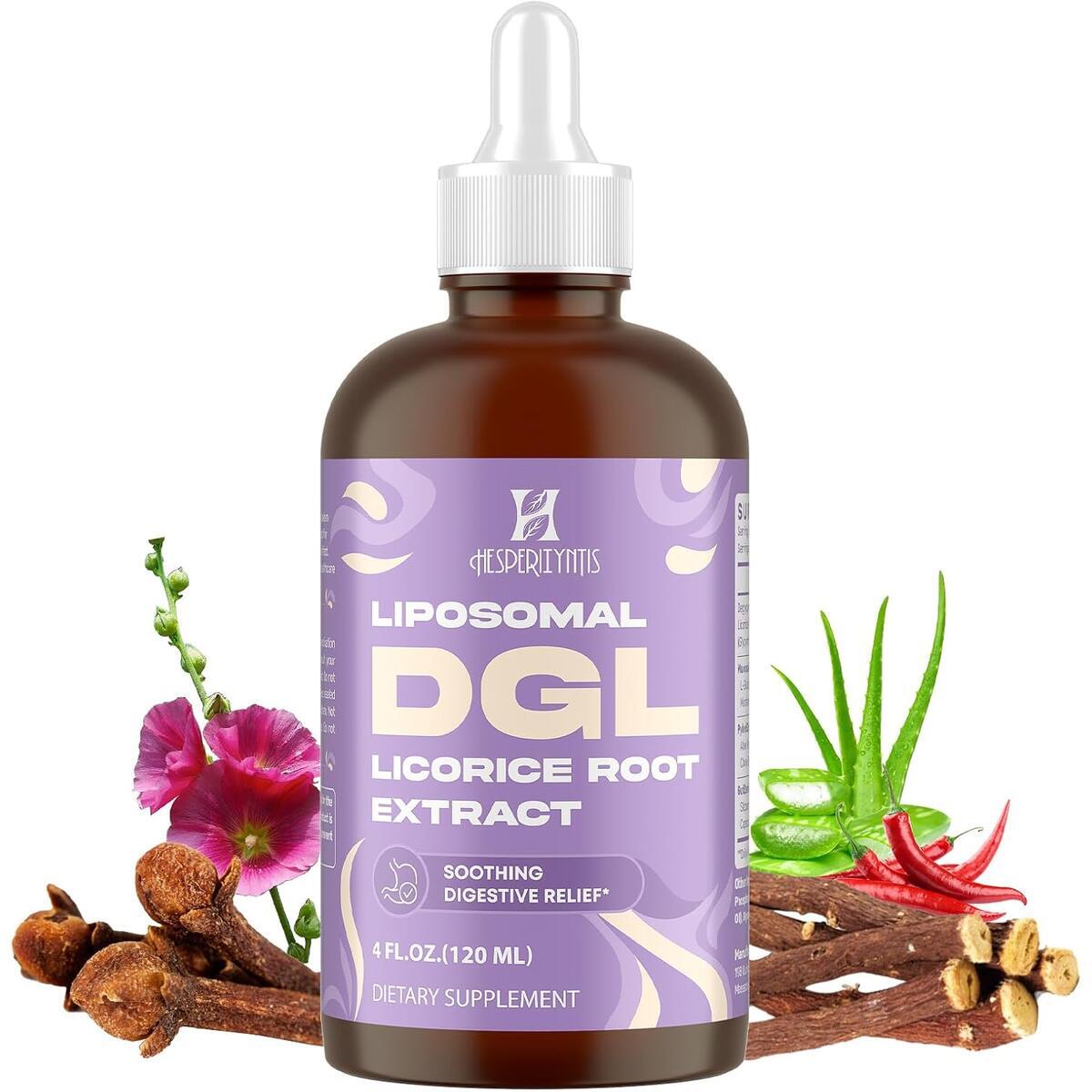 Liposomal DGL Licorice Root Extract, Digestive, Max Absorption, 60 Serving Deglycyrrhizinated Licorice with L-Glutamine, Marshmallow, Clove, and Slippery Elm for Digestion, Stomach Lining, Elimination