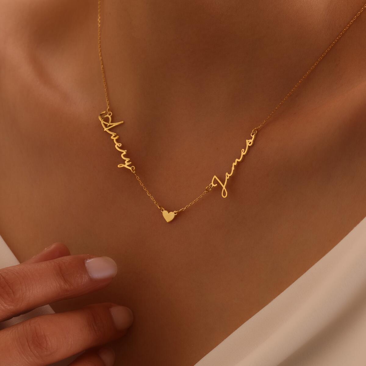 2 Names Necklace with Heart, Couple Names Necklace, Two Name Necklace