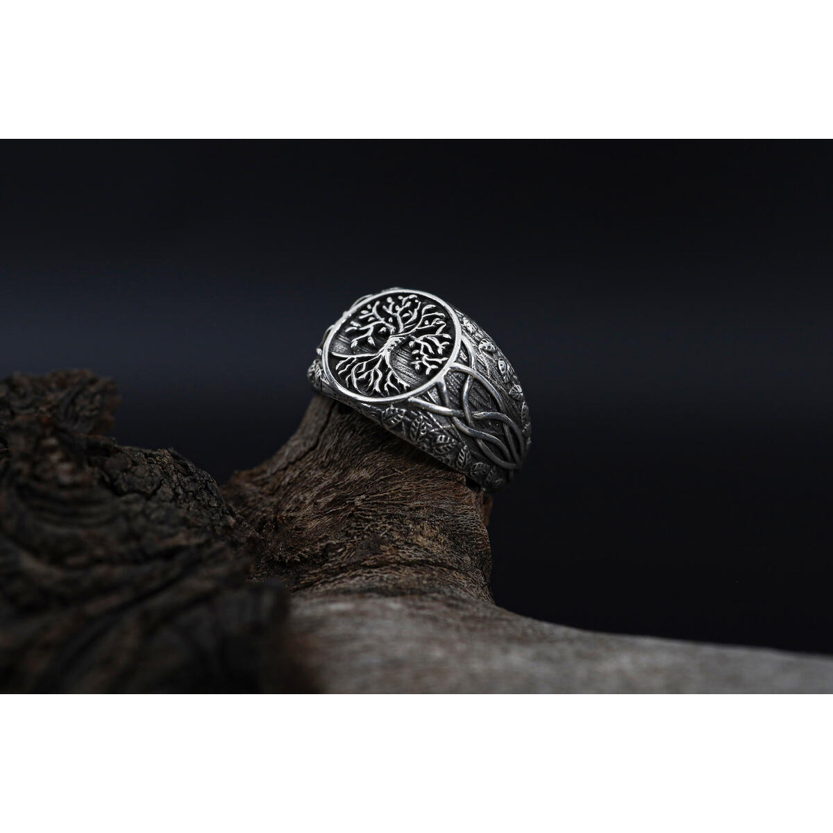 925K Sterling Silver Yggdrasil Ring: Norse Mythology Tree of Life Men & Women Band