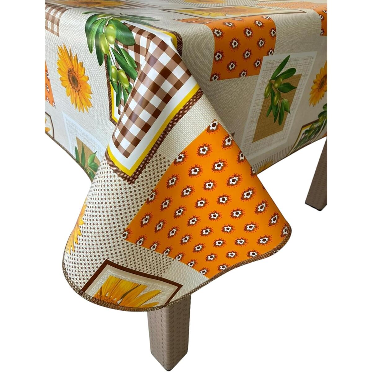 Decoser Heavy Duty Flannel Backed Vinyl Tablecloth with Flannel Backing Easy to Wipe-Clean Oilcloth Waterproof Plastic Rectangle 55x55 inch Table Cover for Thanksgiving