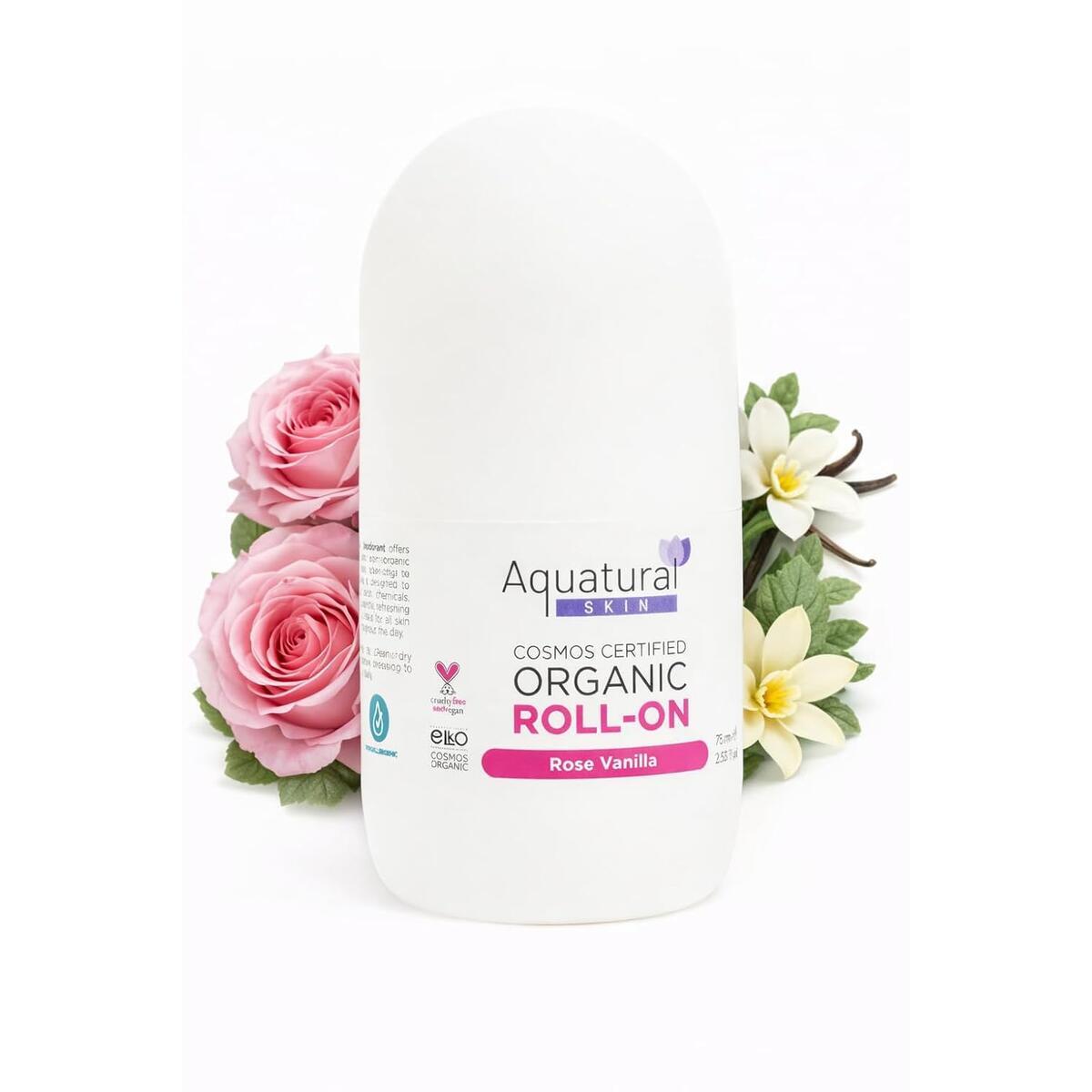 Aquatural Organic Deodorant Women & Men Roll On, Natural Formula for Sensitive Skin, Long-Lasting Odor Protection, Cotton Flower, Lime Zest, Fresh Flower Scent 2.53 Fl Oz