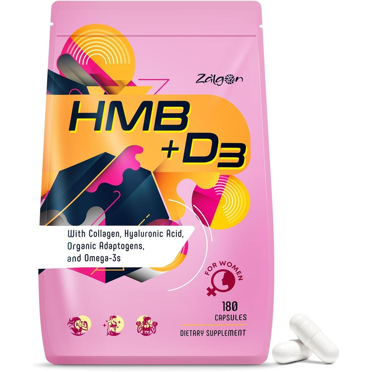 HMB (1500mg) Vitamin D3 + K2 Supplement for Women | Ashwagandha, Magnesium, Collagen, Biotin | Lean Muscle Builder & Recovery, Bone Strength, Skin Glow and Cognitive Support | 180 Capsules
