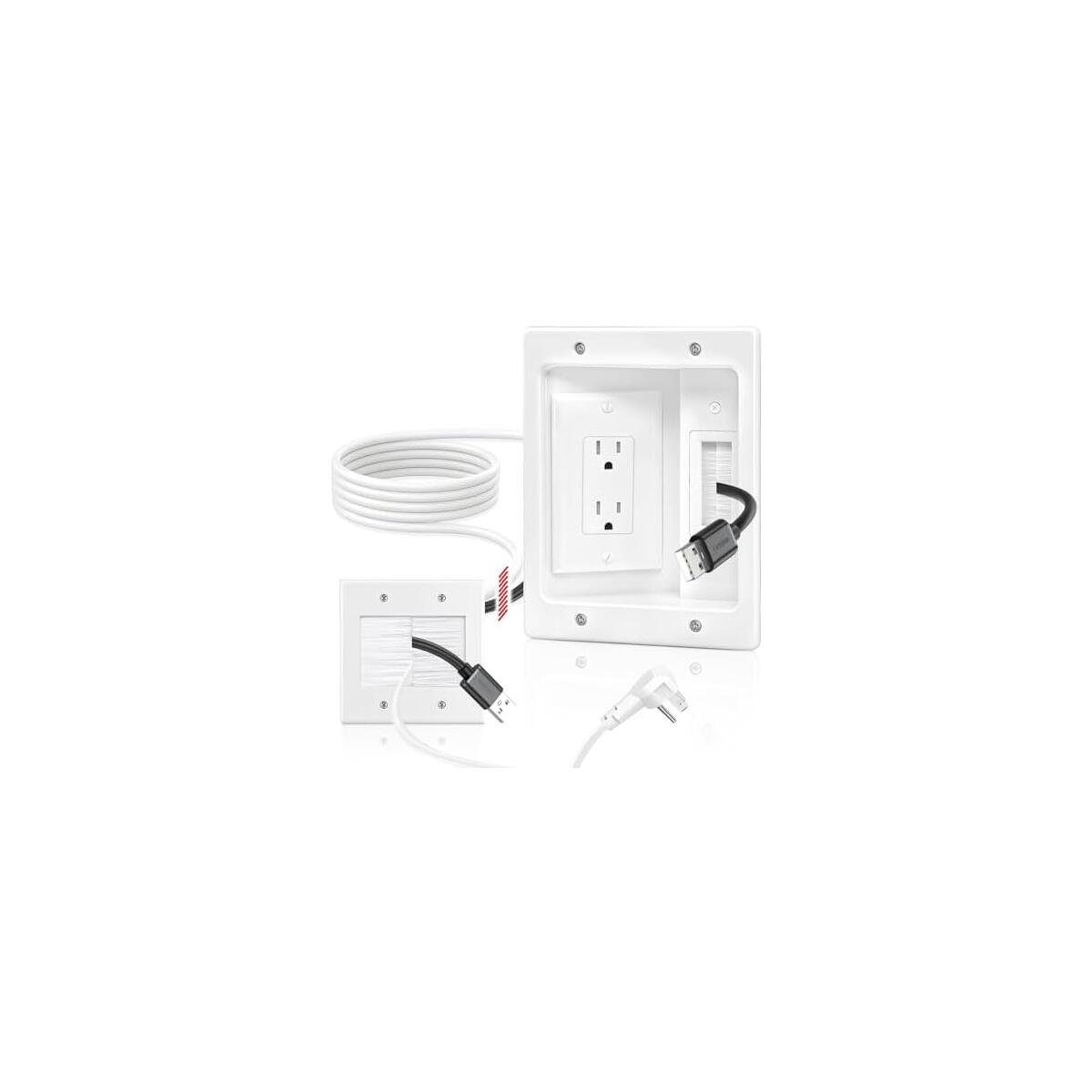 (Buy only from Naerza USA ) in Wall Cable Management Kit with Recessed Tv Outlet Box-Two-Hole Socket, 9ft Cord,Tv Cable Hider Wall Kit Hider Box Fits All Plugs, Easy, Safe Cable Management