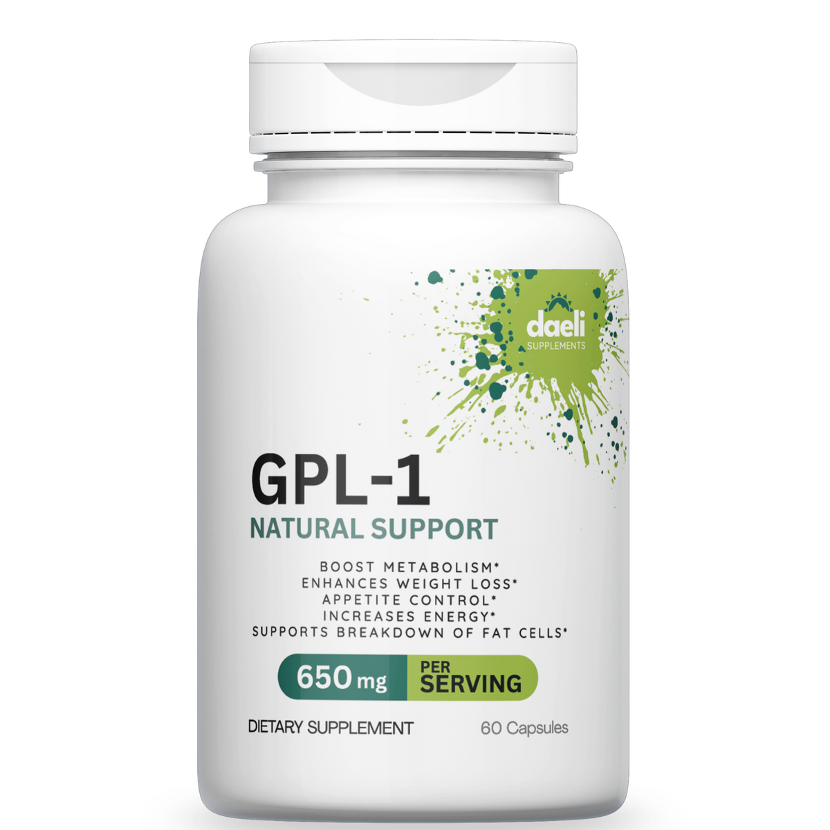 GLP-1 Natural Support - Supports Energy, Weight Loss, GLP1 Pathway, & Appetite Suppression* - 5 Natural Ingredients - Third-Party Tested - 60 Capsules