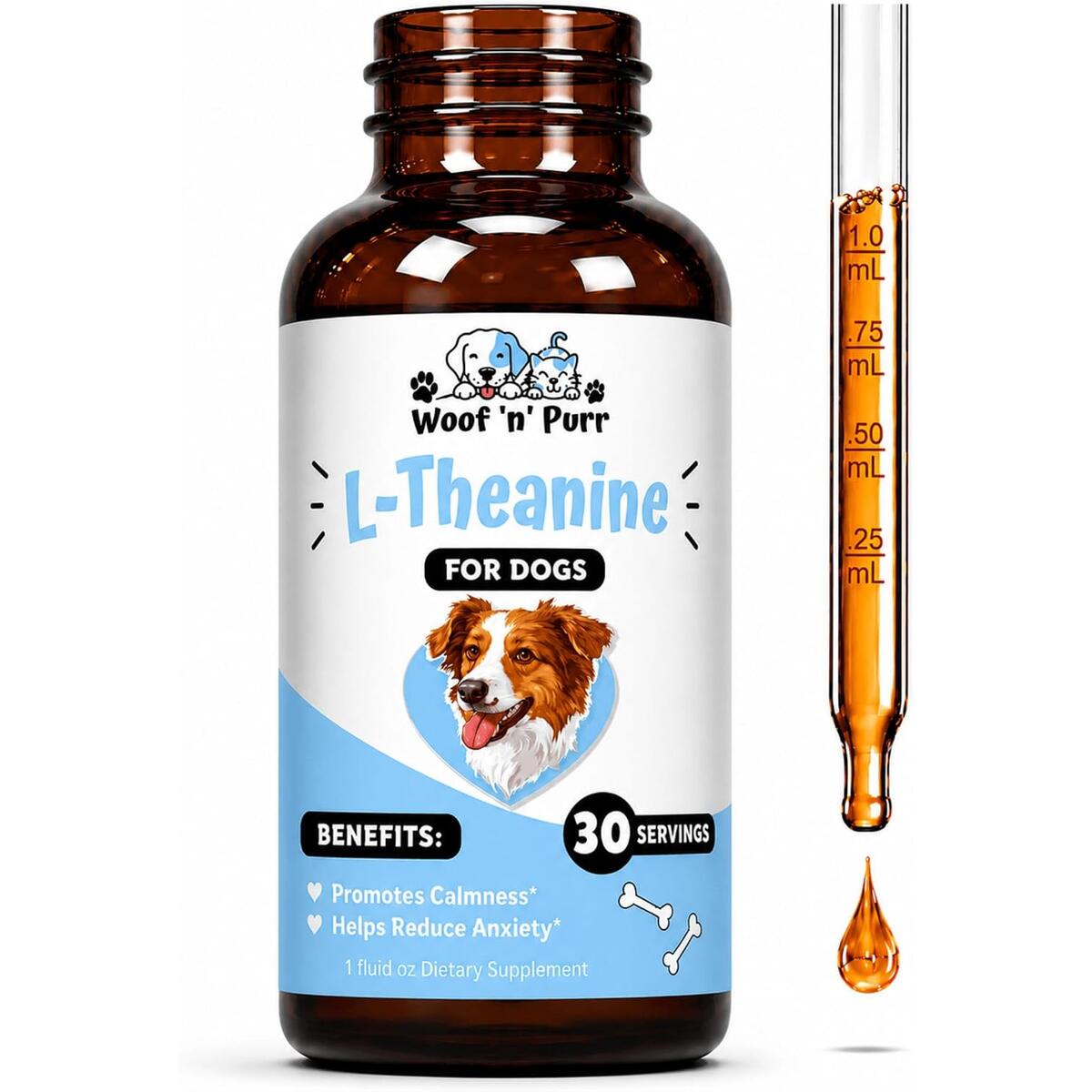 L-Theanine for Dogs - Dog Calming - May Help to Calm, Relax, Improve Sleep, & Much More - Calming for Dogs - Dog Sleep Aid - 1 fl oz
