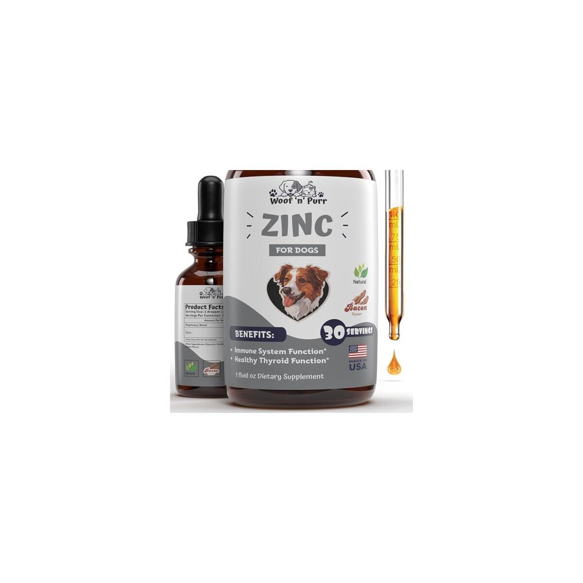 Zinc for Dogs - Dog Zinc Supplement - Helps to Support Healthy Skin, Coat, Immune Health & More - Dog Zinc - Dog Skin and Coat Supplement - Skin and Coat Supplement for Dogs - 1 fl oz - Bacon Flavor
