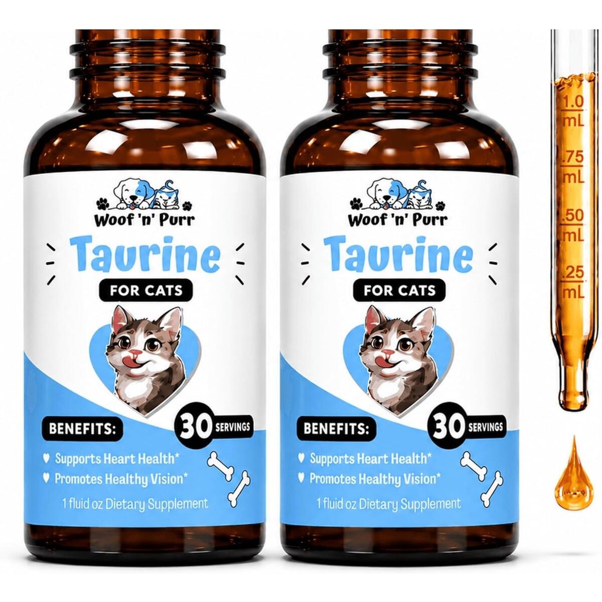 Taurine for Cats - Taurine Supplement for Cats - Supports Healthy Vision, Heart, Immune System, & Much More - Cat Heart Supplement - 1 fl oz - Roast Chicken Flavor - 2 Pack