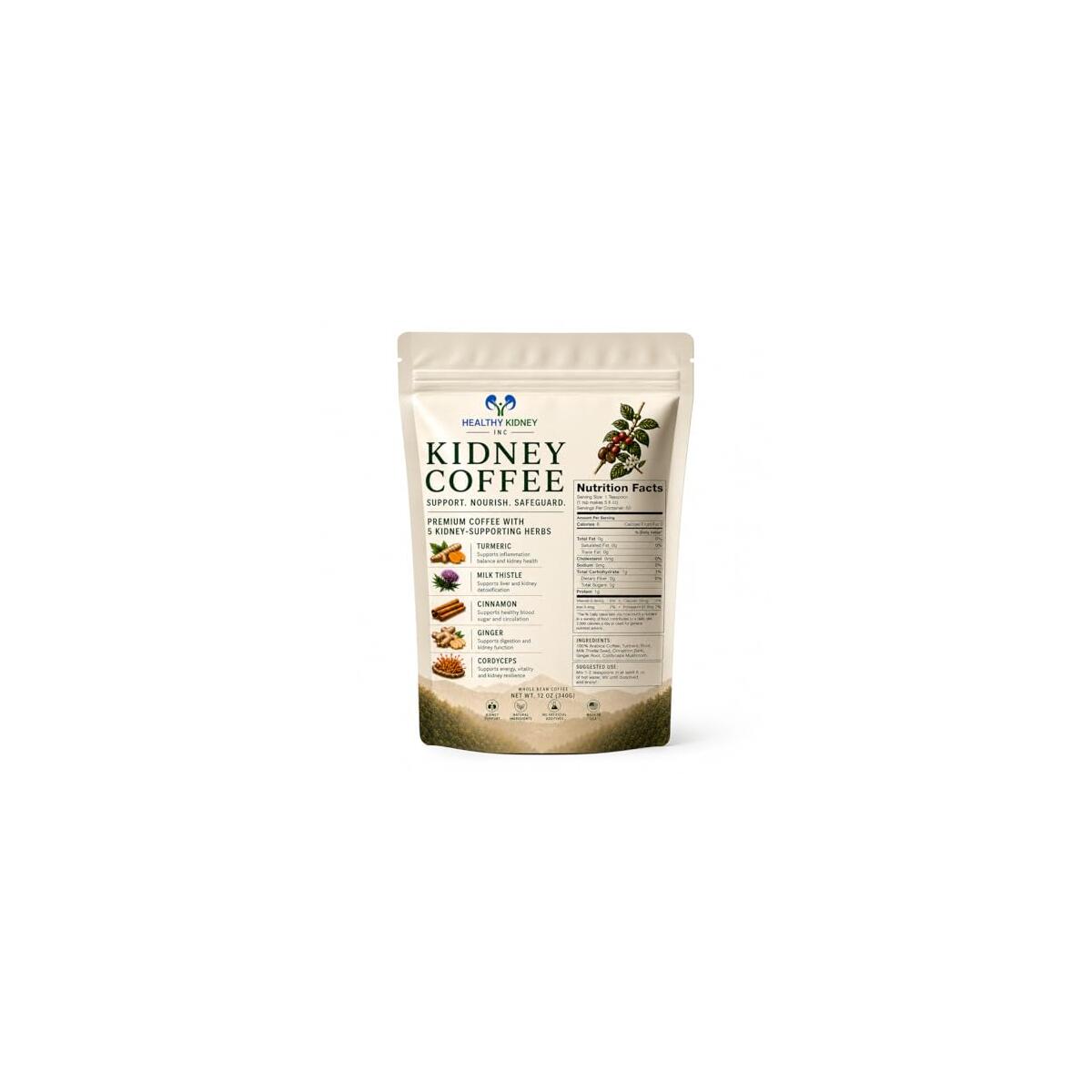 Kidney Tea Substitute, Healthy Drink For Kidneys, Coffee for Kidneys with Herbal Blend, Alternative to Kidney Tea for Kidney Health Support Drink. Cinnamon, Ginger, Turmeric, Cordyceps, Milk Thistle