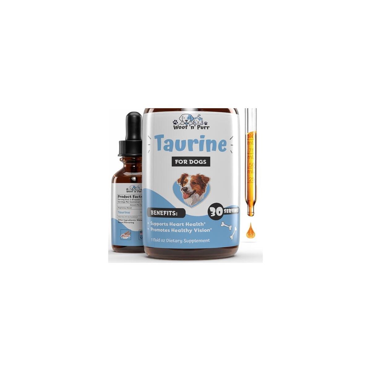 Taurine for Dogs - Taurine Supplement for Dogs - Supports Healthy Vision, Heart, Immune System, & Much More - Dog Heart Supplements - Dog Heart Health - 1 fl oz - Bacon Flavor
