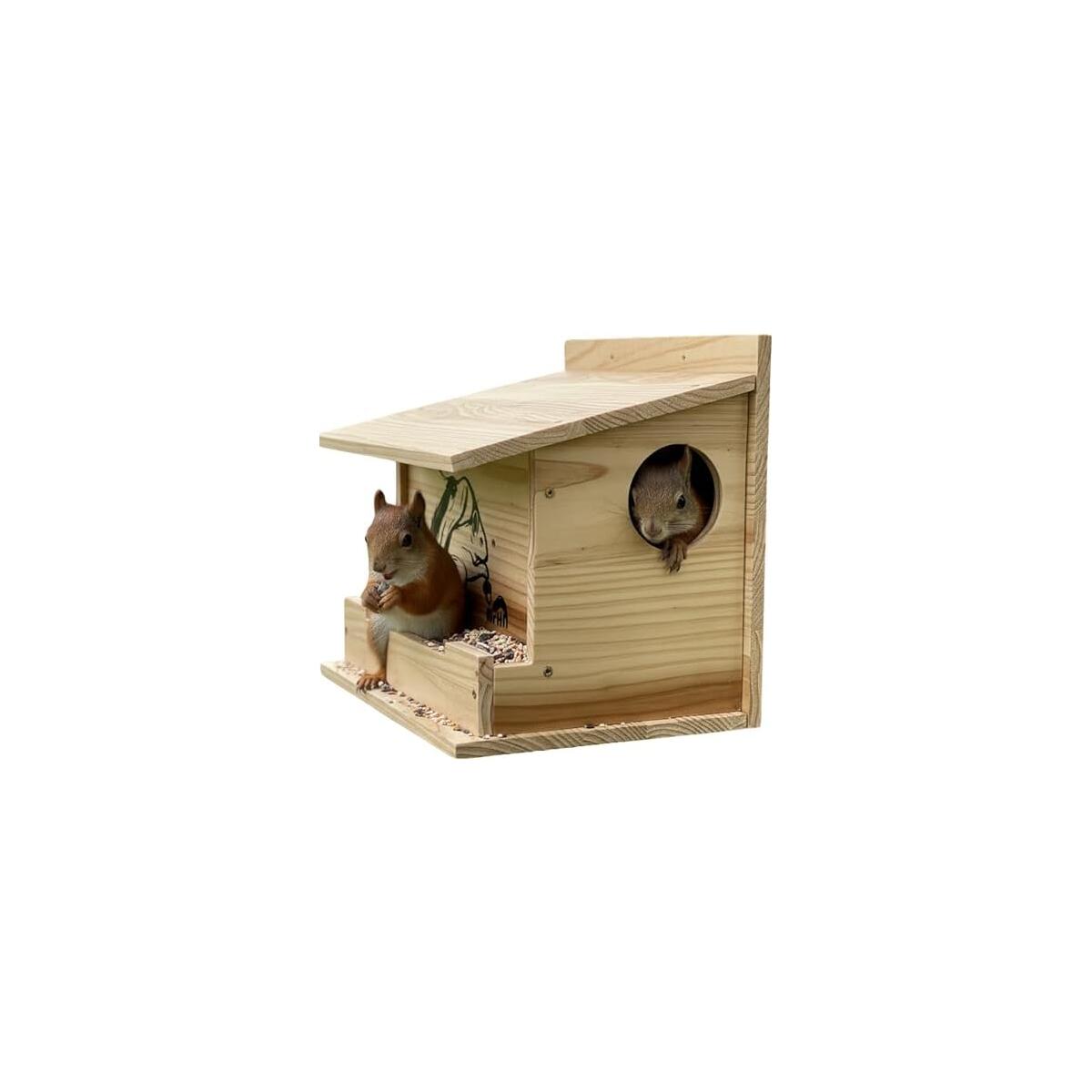 MrHN Squirrel House - 2in1 Front Feeder Squirrel Houses for Outside Nesting
