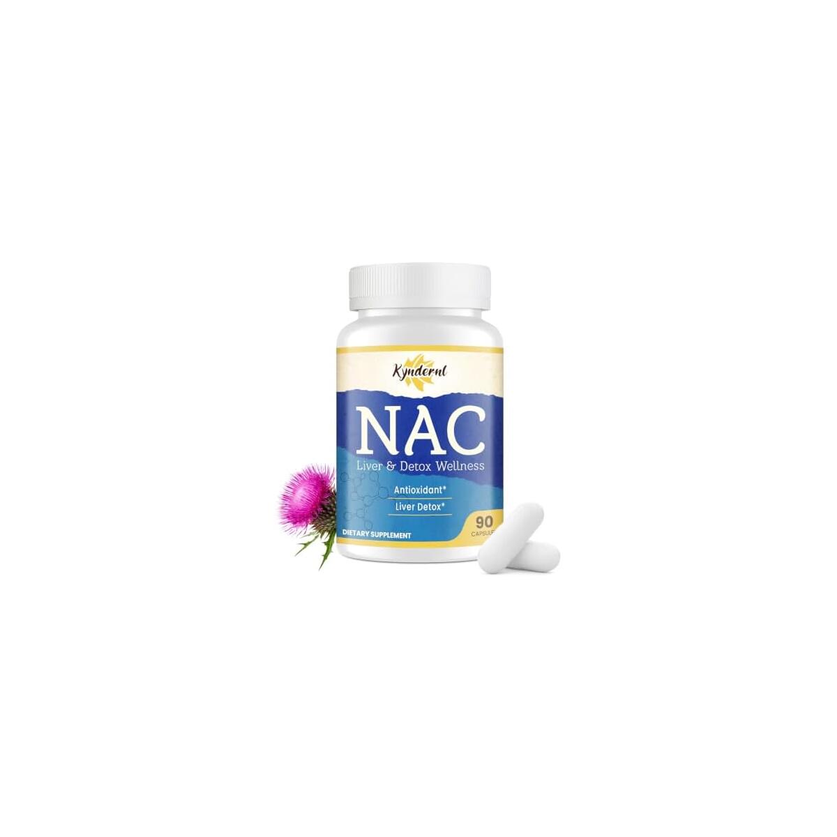 NAC 1000mg for Liver Support & Antioxidant, 90 Vegan Capsules Nac Supplement N-Acetyl Cysteine With Milk Thistle, Glutathione, Quercetin & Resveratrol, Vegan Non-Gmo, 2 Capsules Daily