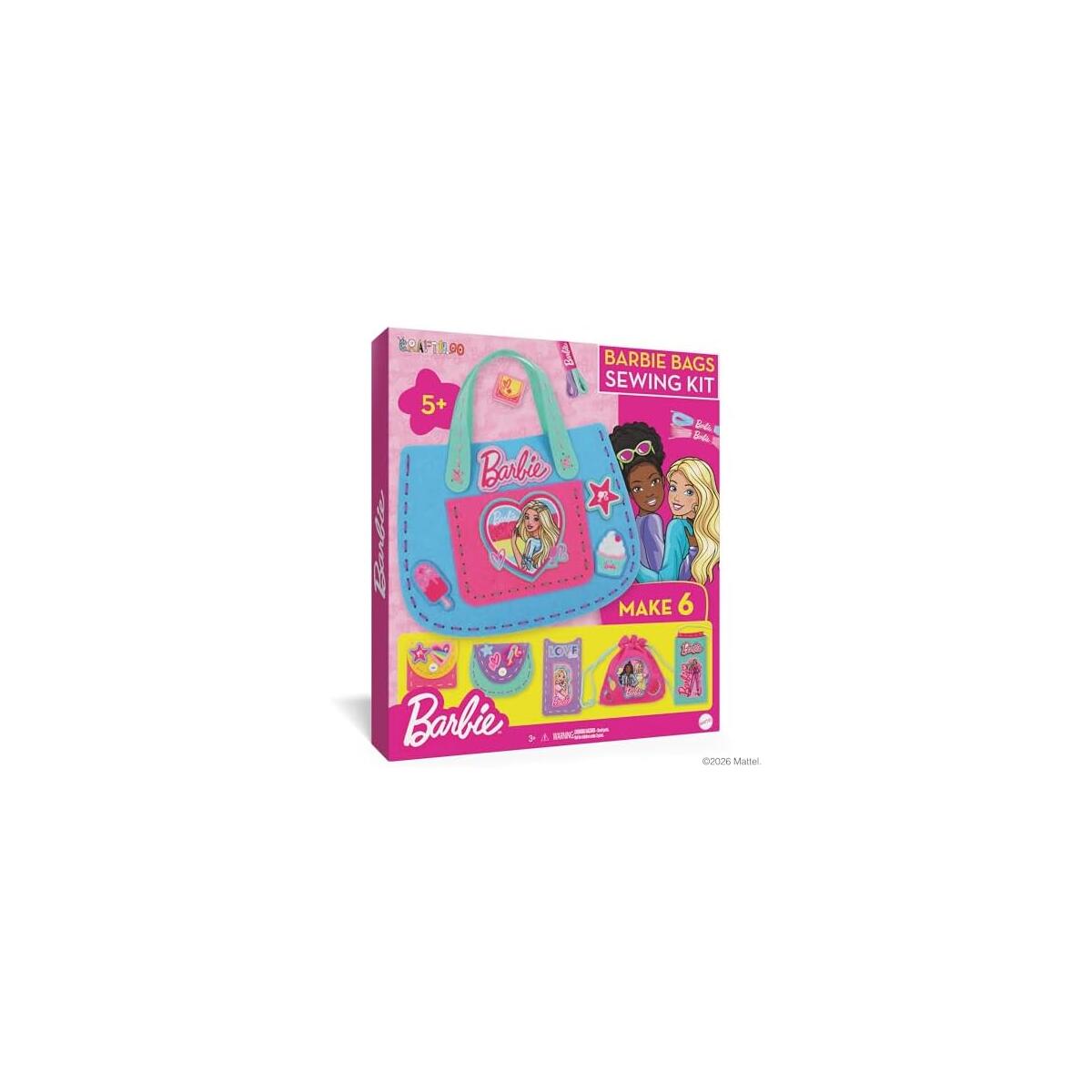 Barbie&reg; Sew Your Own Minibag Kit for Kids Ages 6-12 - 6 Felt Bag Projects with Floss, Stickers and Mini Doll Wallets | Beginner Sewing Craft Kit with Step-by-Step Videos, Gift for Girls Ages 8-10