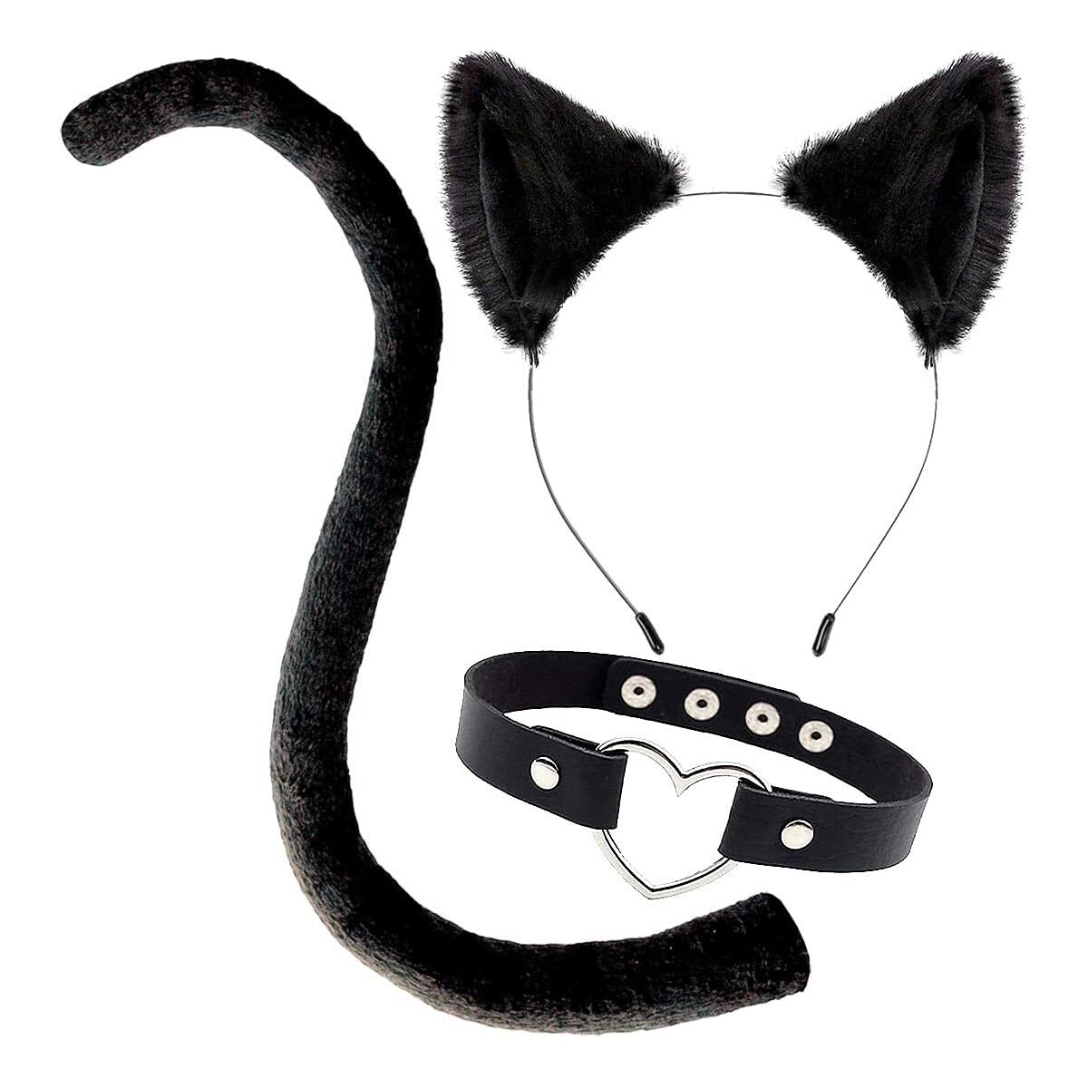 Black Cat Ears and Tail Costume Accessories for Women, Catwoman Outfit Sexy