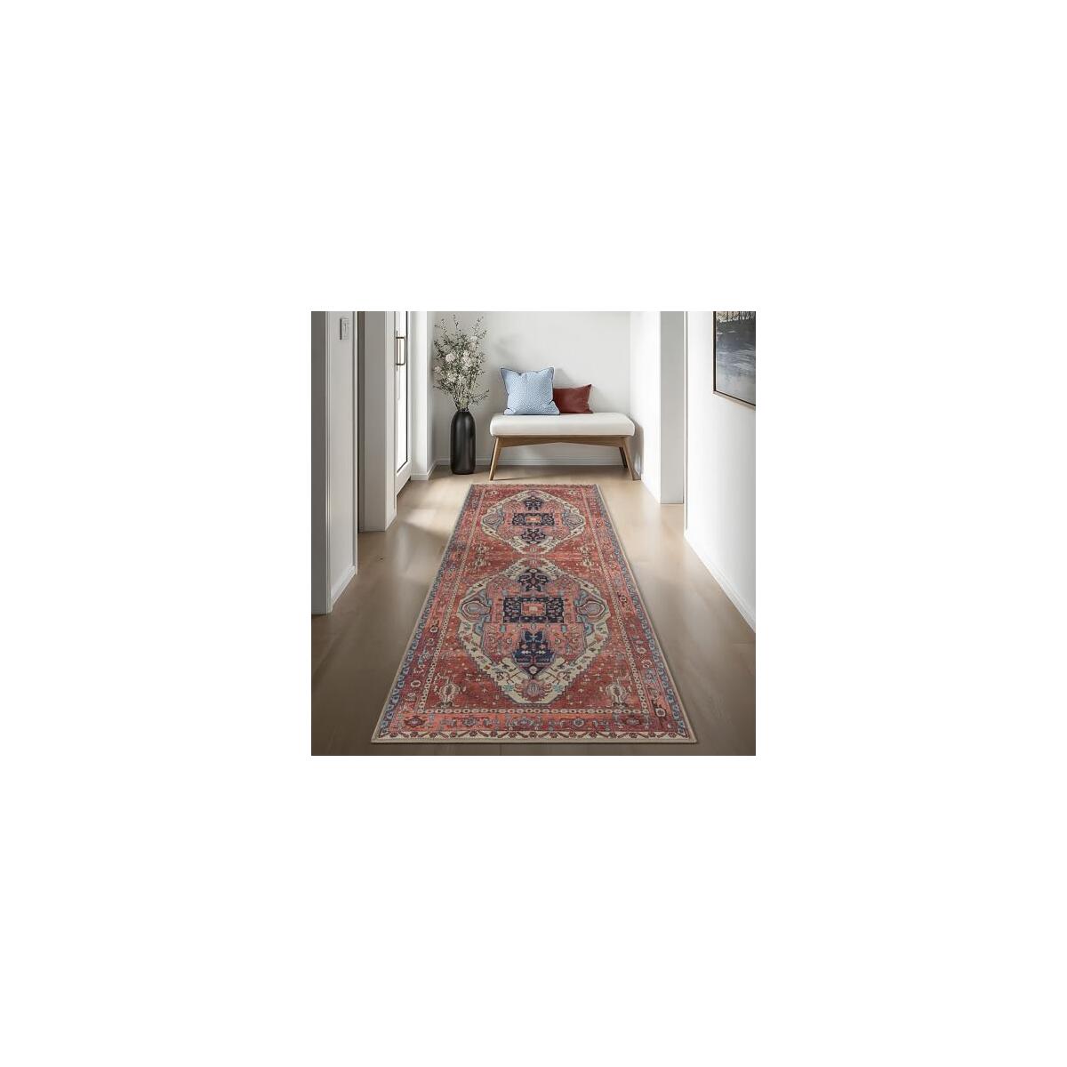 Brick Color Oushak Runner Rug Hallway 25x7 Rebates - RebateKey