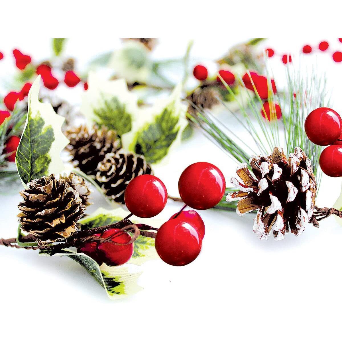 Holly Garland Winter Red Berry Garland with Christmas Greenery Evergreen