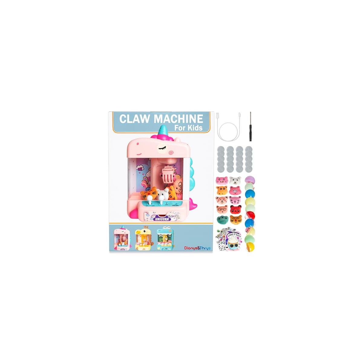 Claw Machine for Kids - Mini Arcade Game - Vending Machine - Candy Grabber Toys - Silent Mode, Lights, USB - Plush Toys & Easter Eggs, Surprise Stickers - Fun Gift for Kids, Boys & Girls