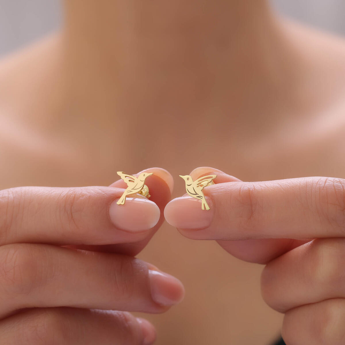 Tiny Hummingbird Stud Earrings, 14k Gold Bird Earrings, Bird Jewellery