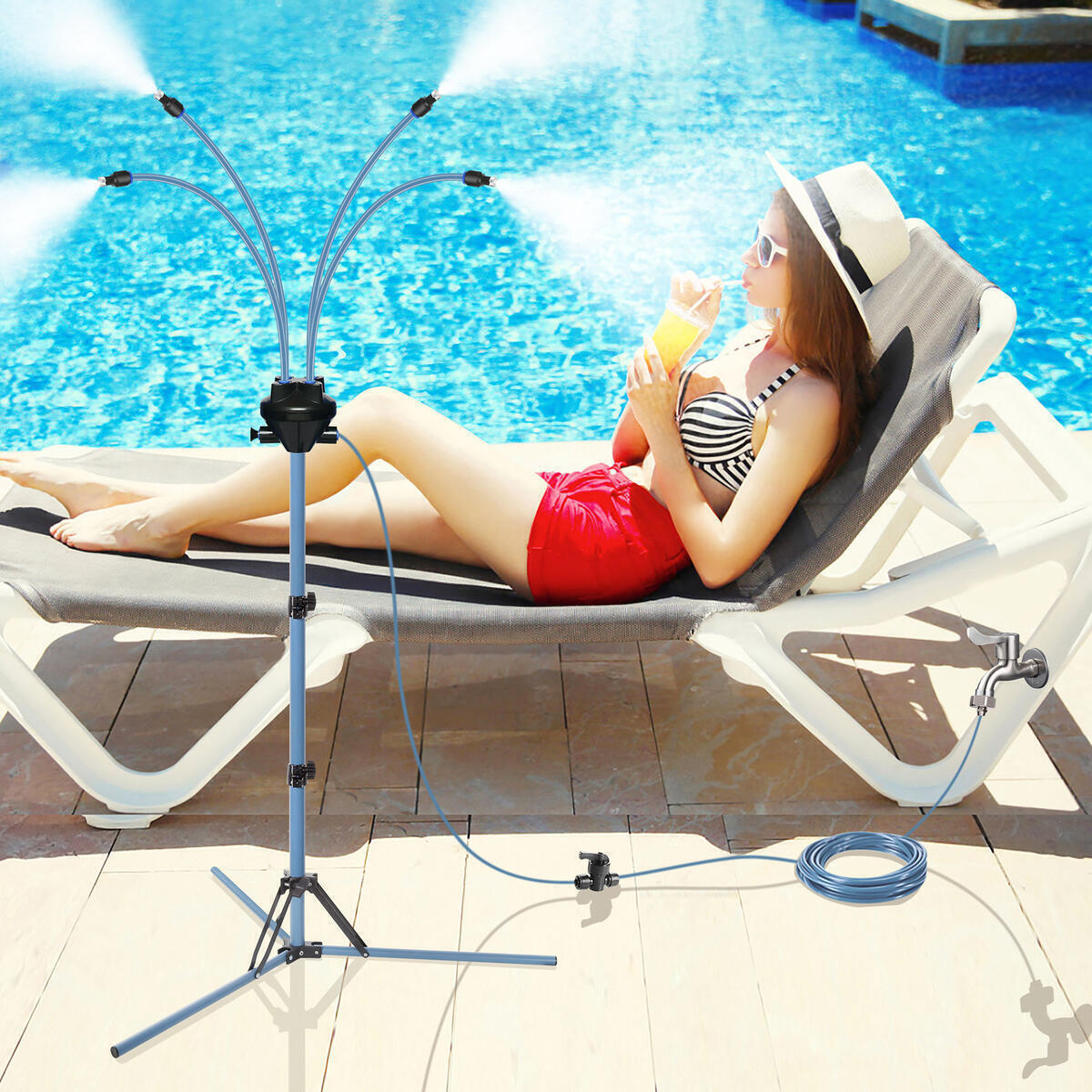 Standing Misters for Outside Patio, Adjustable Height 5.3 FT Stand Misting System for Cooling Outdoor, Portable Water Mister for Mist Playing, Patio Cooling, Backyard, Porch, Sprinkler