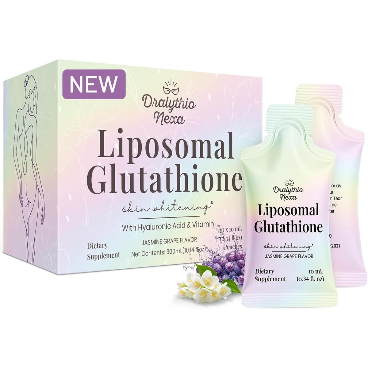 30 Stick Packs Liposomal Glutathione Liquid 1200mg &ndash; Skin Brightening & Radiance Support for Women &ndash; Hyaluronic Acid & Vitamin C &ndash; Glutathione Supplement Jasmine Grape Flavor
