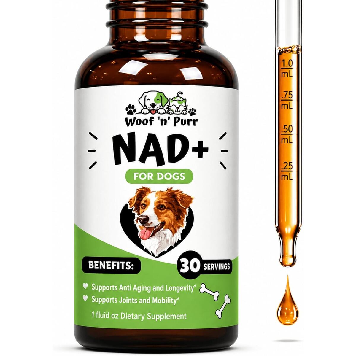 NAD+ for Dogs - NAD for Dogs - Supports Longevity, Cellular Energy, Cognitive Health & Much More - Dog NAD - Senior Dog Supplements - 1 fl oz - Bacon Flavor