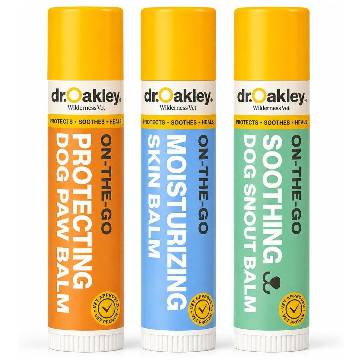 Dr. Oakley Dog Paw Balm Stick Set &ndash; Travel Size Nose & Skin Balm, 3-PC Set