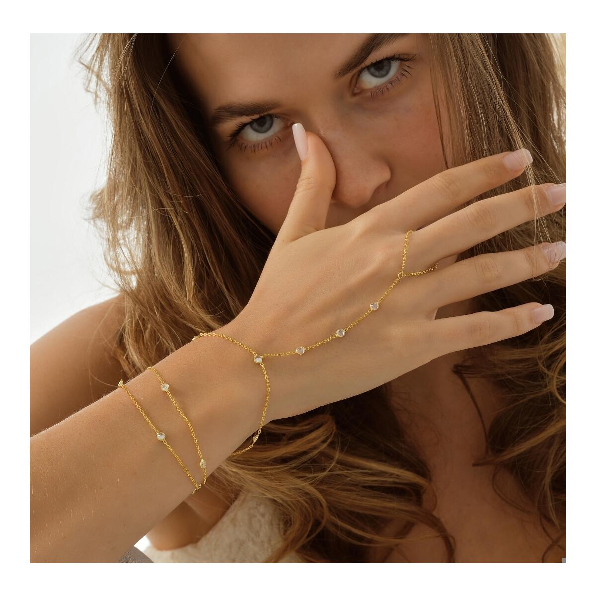 Hand Chain Bracelet - 925 Sterling Silver, 14K Gold Plated Finger Bracelet - Minimalist Jewelry - Anniversary & Birthday Gift - Gift for Her