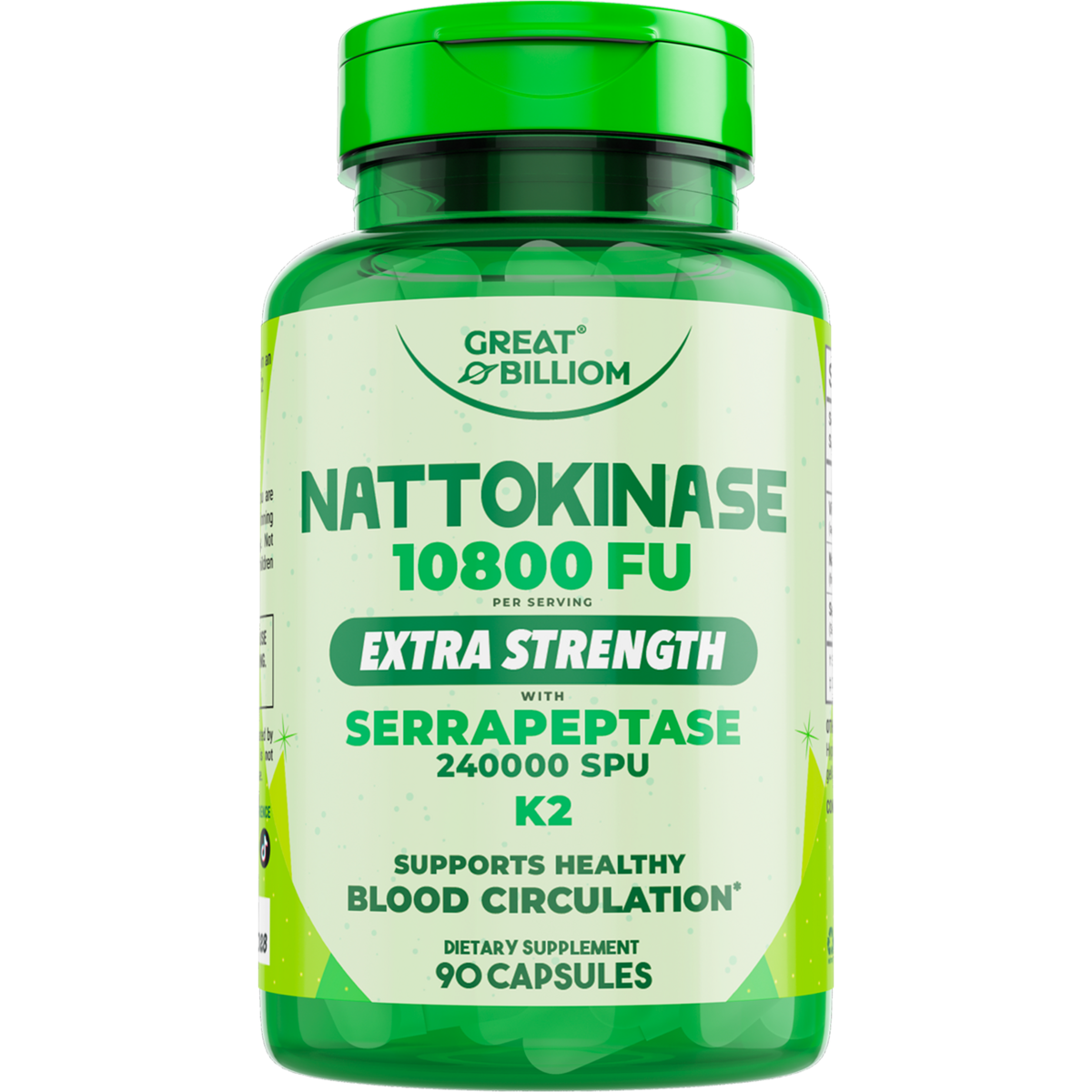 Nattokinase 10800 FU with Vitamin K2 MK-7 & Serrapeptase 240,000 SPU Supplement &ndash; Natto Enzyme, Heart Health Supplements for Blood Flow & Circulation Support, 90 Capsules