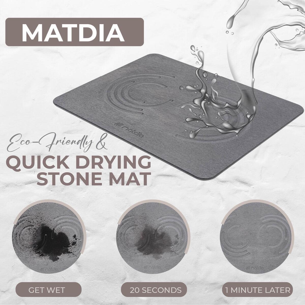 Matdia Stone Drying Mat for Kitchen Counter & Faucet mat for kitchen sink – Super Absorbent - Diatomaceous earth dish drying mat - Non-Slip & Eco-Friendly - Quick drying - (19.6" x 15.7")