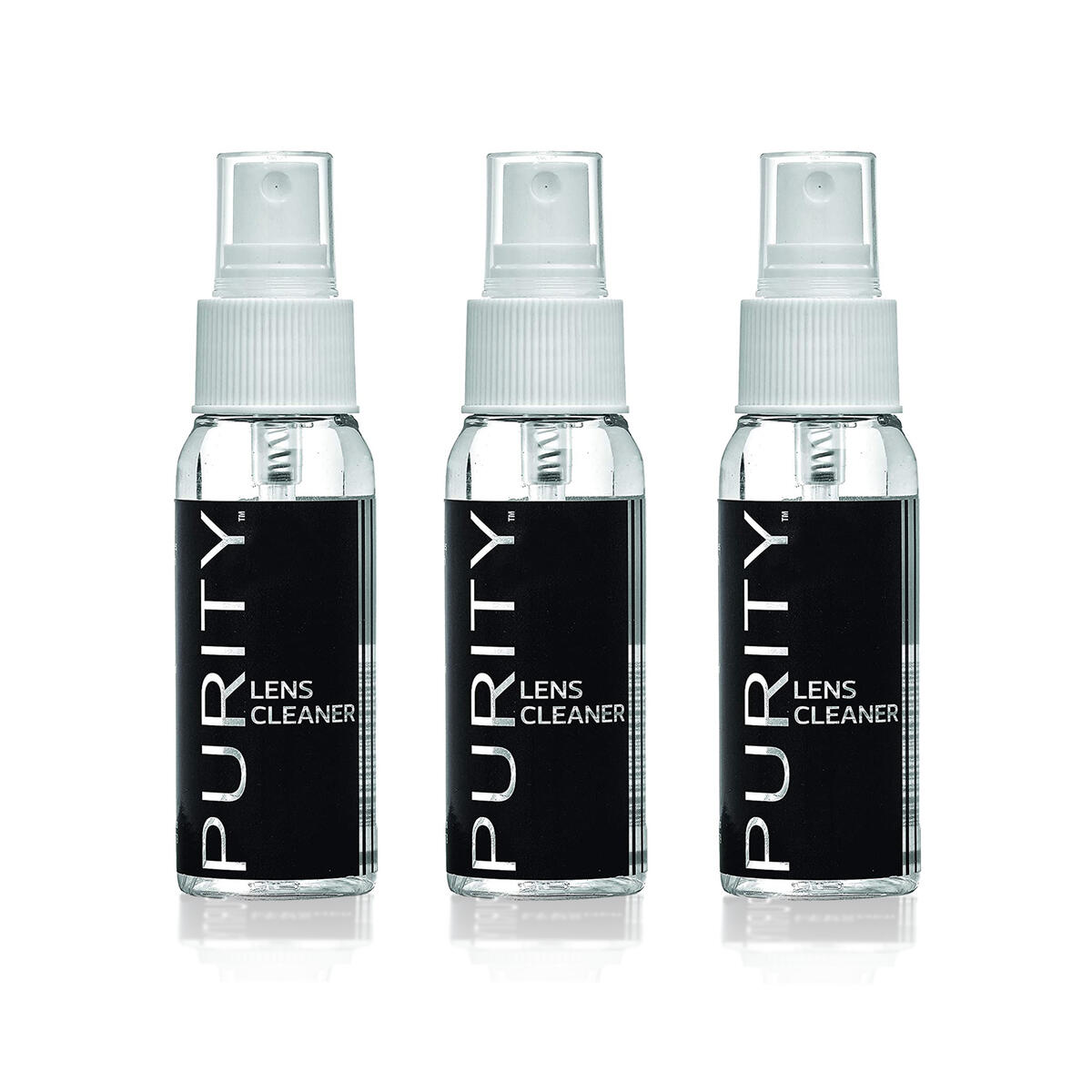 thumbnail interactive-video image 1 of Purity Lens Cleaner Kit – 3x 1oz Travel Spray + 2 Microfiber Cloths USA Made 1 of 6