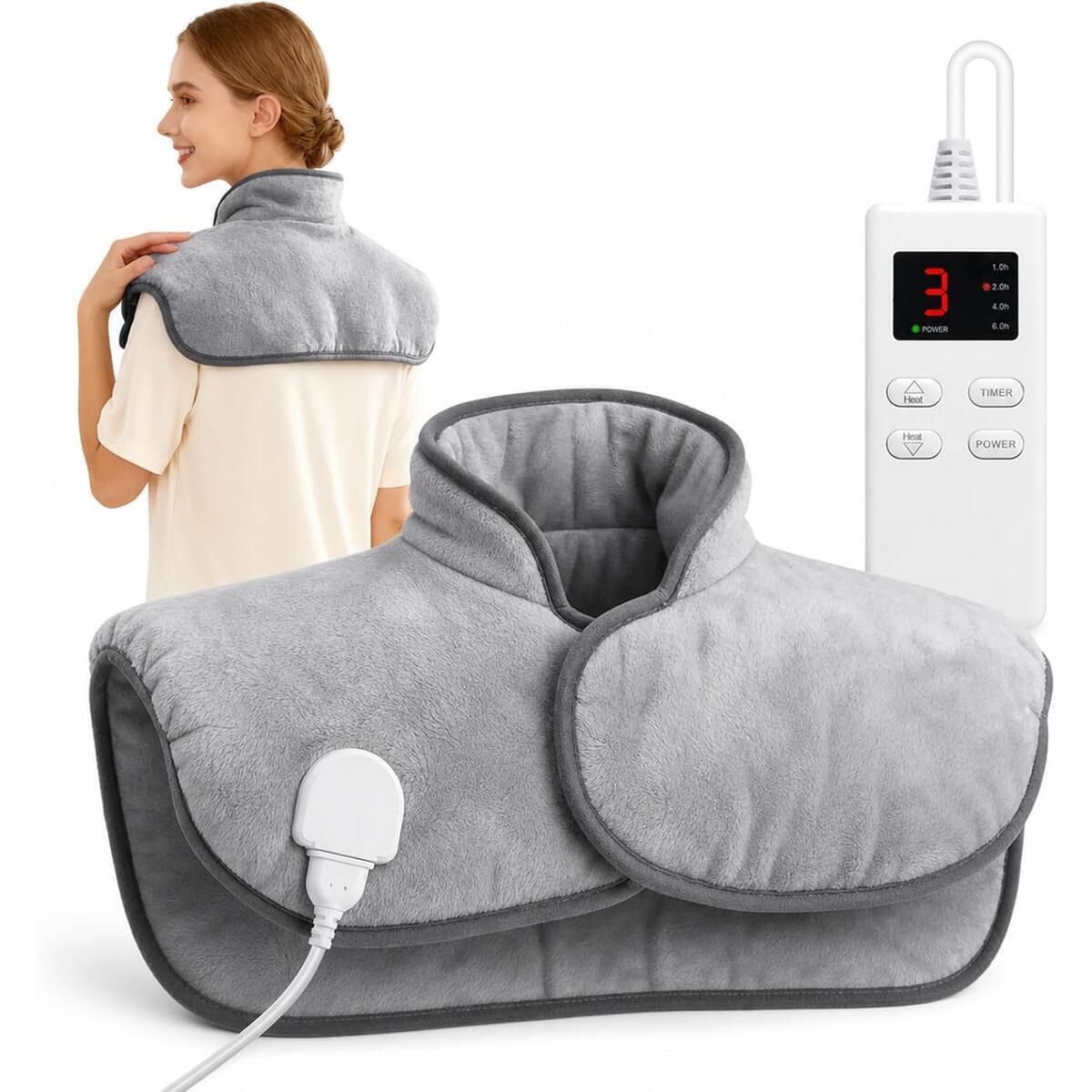 Weighted Heating Pad for Neck, Shoulders & Back, Period Cramp Relief, 6 Heat Settings, 4 Timers