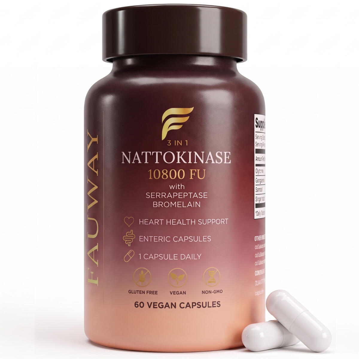 Nattokinase 10800 FU with Serrapeptase & Bromelain, 60 Vegan Capsules