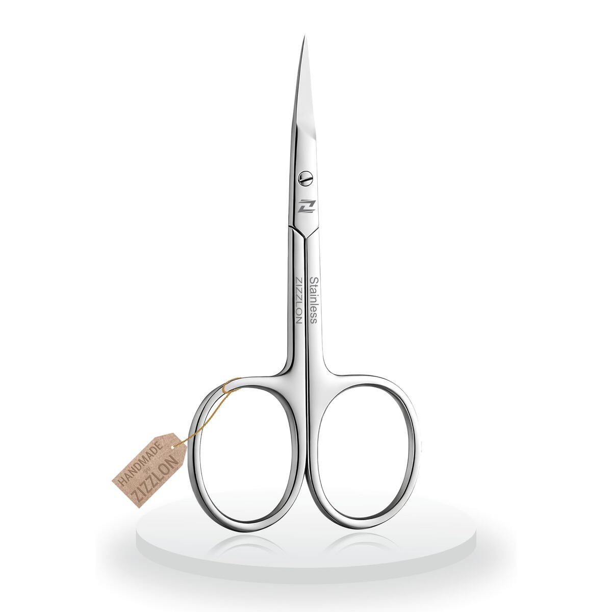 ZIZZLON Cuticle Scissors Extra Fine Curved Stainless Steel Eyebrow Scissors, Professional Grooming Scissors for Beard, Nose Hair, Eyelash, Mustache, Dry Skin - Manicure Scissors