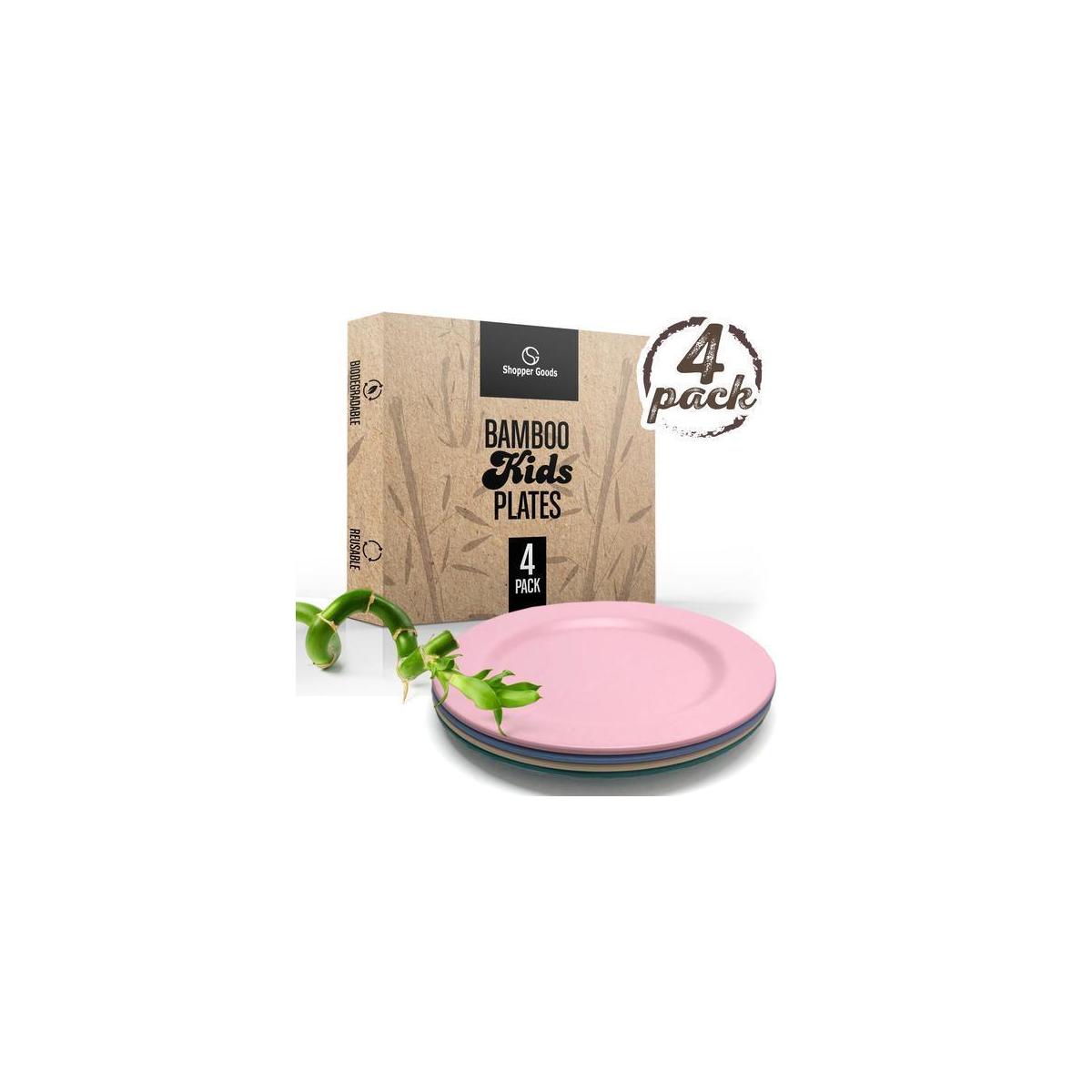 Shopper Goods Bamboo Plates MultiColor (4 Pack) Dinnerware NonToxic