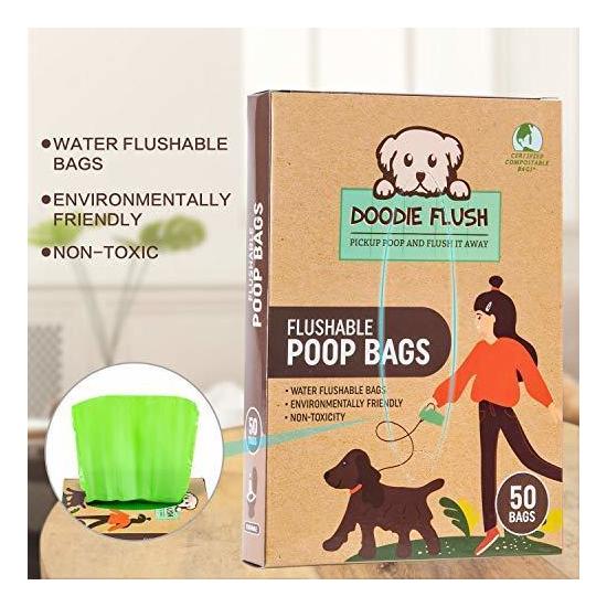 Doodie Flush Dog Poop Bag Box Of 50 Poop Bags For Dogs Flushable 100
