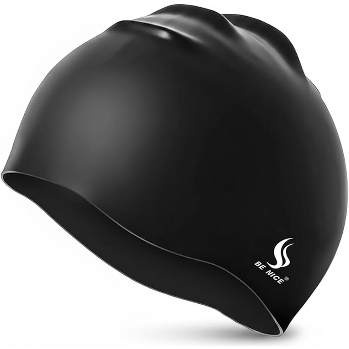 Swim Cap Set for Women Men Durable Silicone Swimming Cap for Adult with Nose Clip and Earplugs Black Waterproof Pool Cap for Short and Long Hair