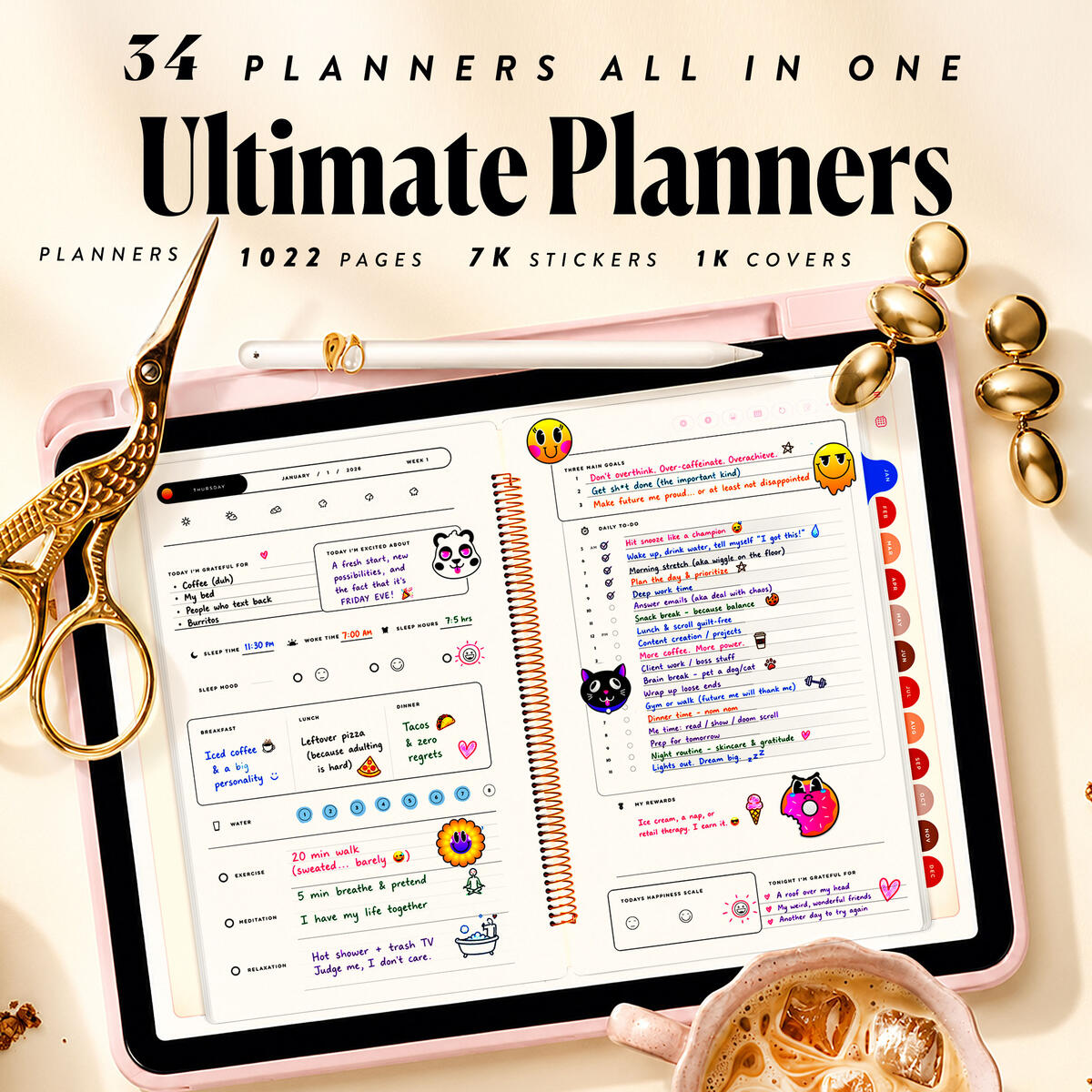 All-in-One Digital Planner 2026-2027, ADHD-Friendly Life Organizer for GoodNotes & Notability on iPad