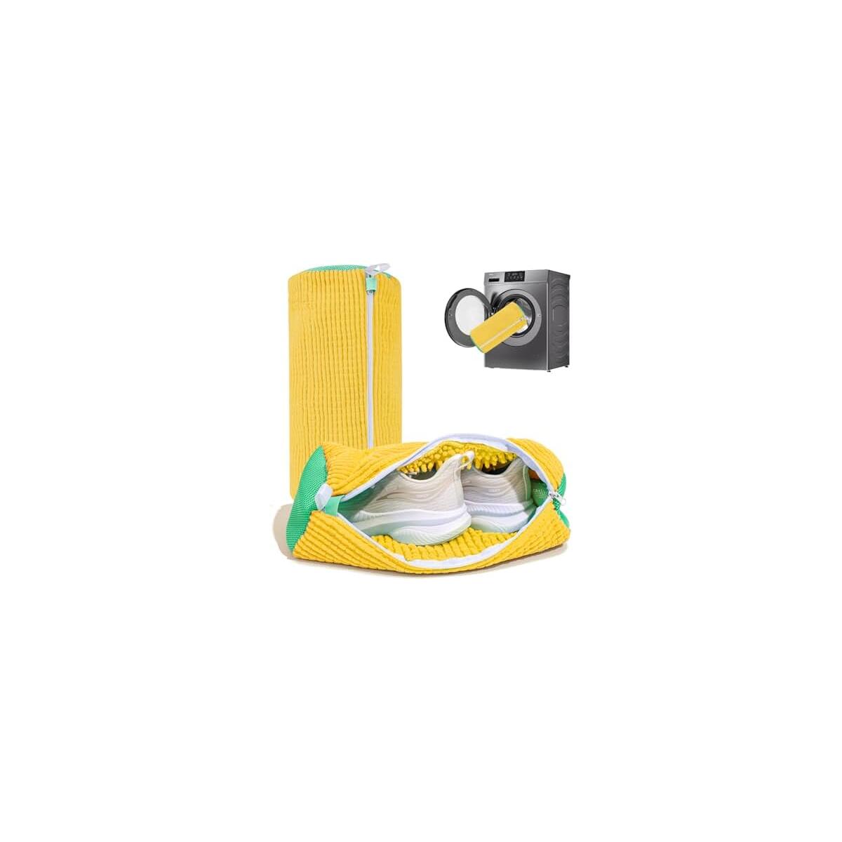 Shoe Washing Machine Bag: Laundry Shoe Bag for Washer and Dryer - 2pc Reusable Shoe Cleaning Bag for Sneaker Tennis Shoes Unstain Cleaner Kit (Yellow 2pcs)