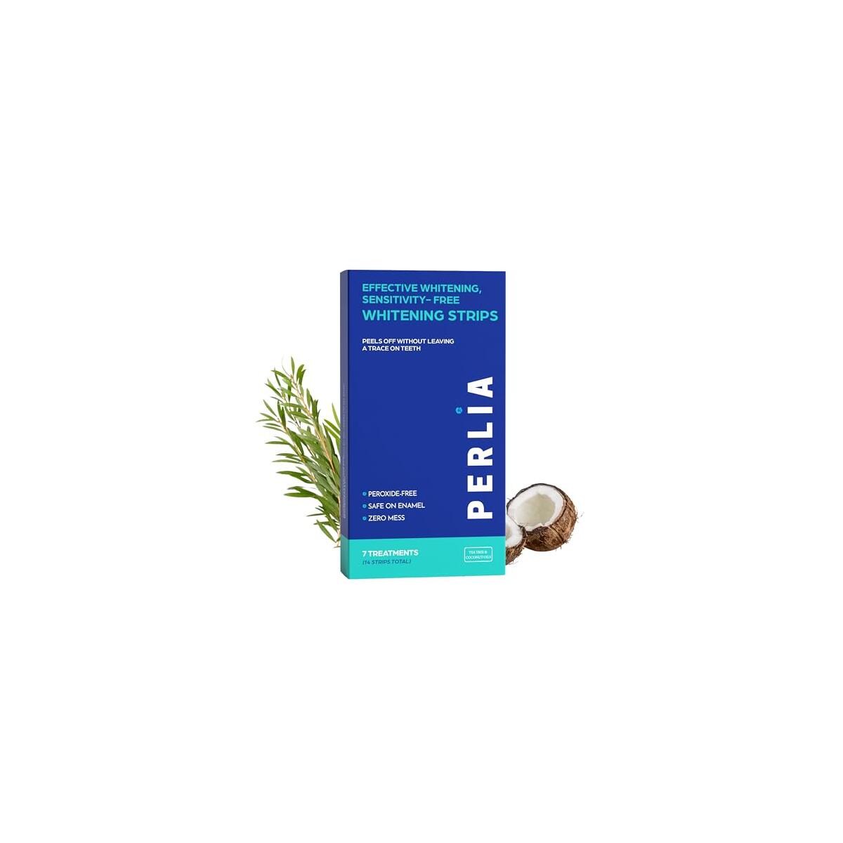 Teeth Whitening Strips, Sensitivity-Free, Enamel Safe, 7-Day Treatment (14 Strips) with Tea Tree Oil, Coconut Oil & Xylitol, Peroxide-Free Formula for a Brighter Smile