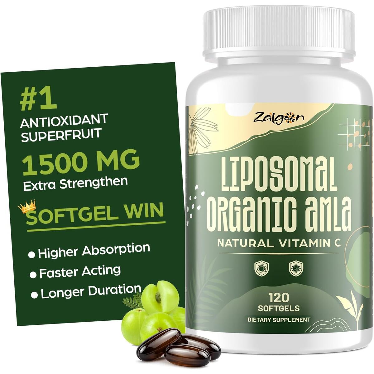 Liposomal Amla Capsules 1500mg | Organic Amla Superfruit Extract Indian Gooseberry Supplement | Vitamin C-Rich for Immune & Digestive Support, Promote Skin Glow & Hair Resilience &ndash; 120 Softgels