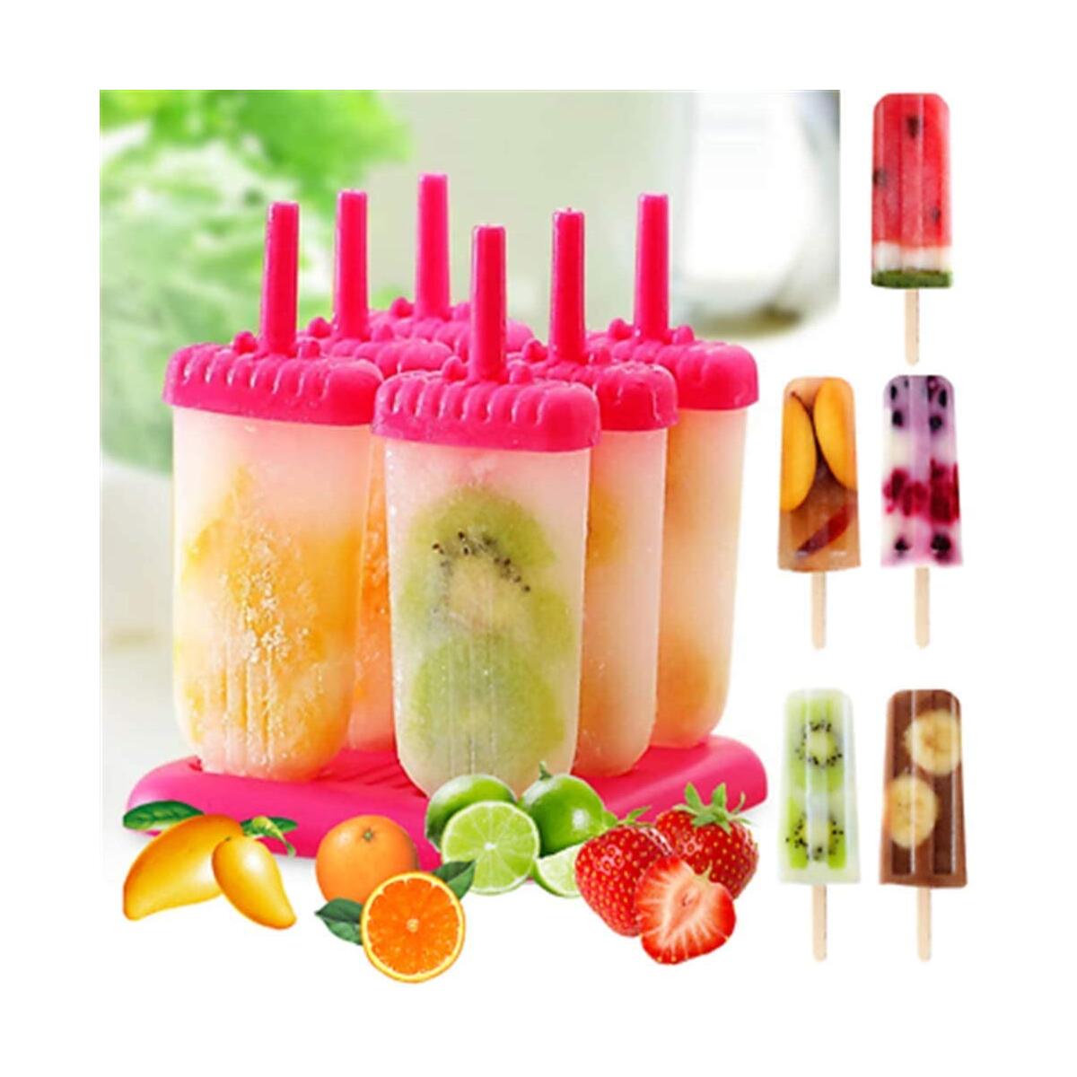 Kitchen Ice Cream Maker Popsicle Mold Set with Tray and Drip Guard 6 Pack Pink