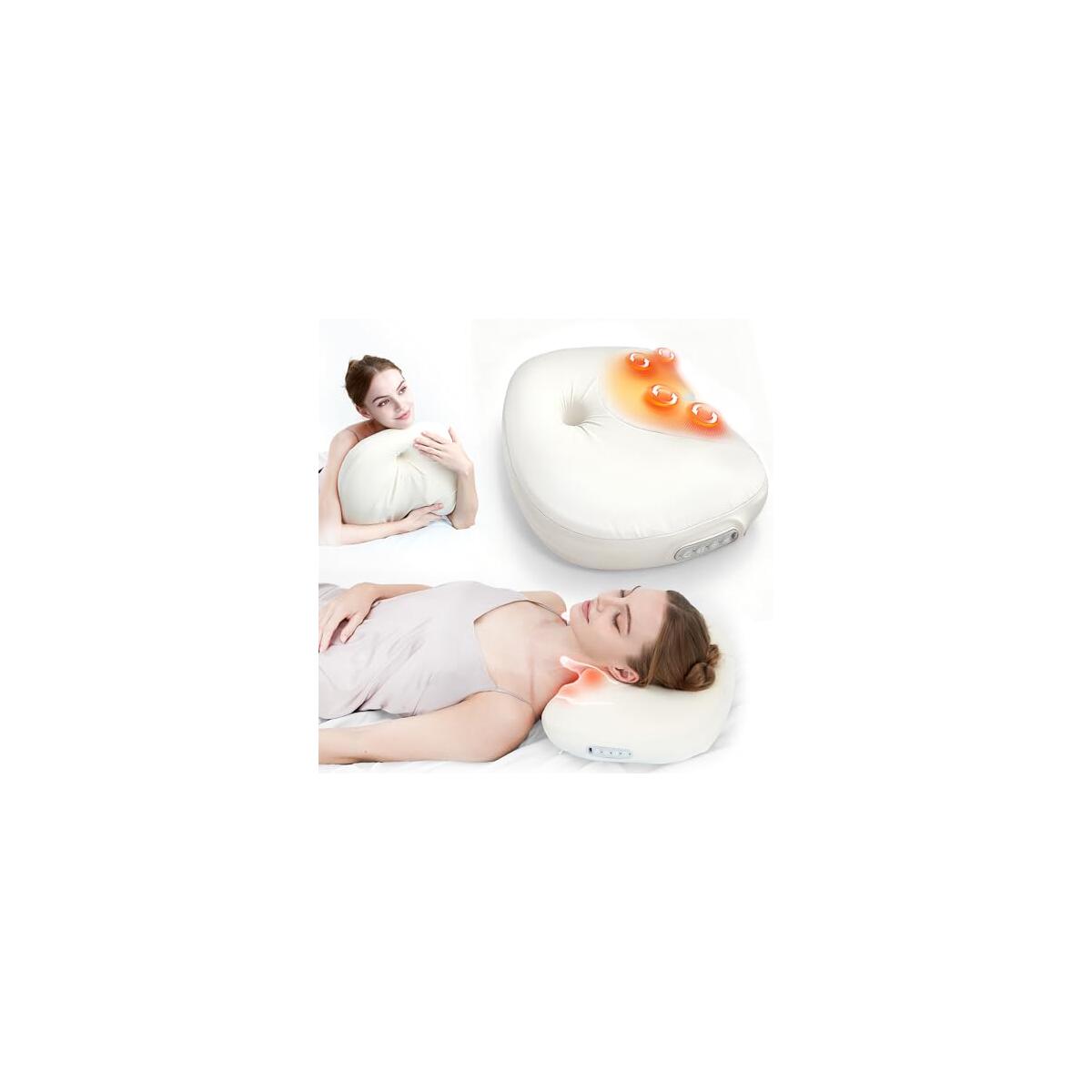 Shiatsu Neck Massager for Pain Relief deep Tissue Before Sleeping, Cervical Neck Massager Pillow with Heat,Cordless & Memory Foam,Gifts for Mom, Dad, Women, Men (Cream)