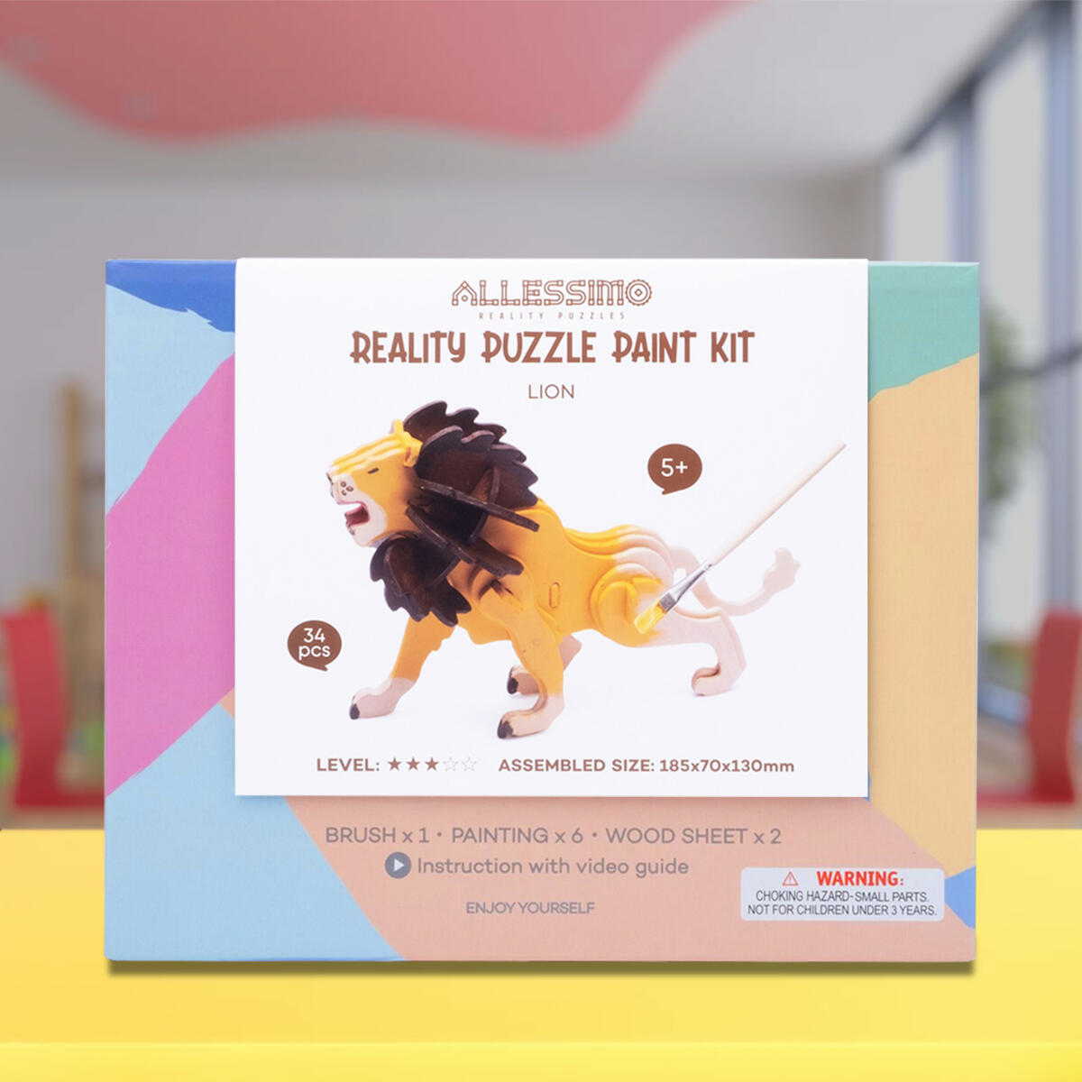Toys Games Puzzles Lion 34pcs Allessimo 3d Paint Puzzle Reality Wooden Model Paint Kit With Brush Toys For Kids Puzzle Build 3d Puzzles Educational Fun Crafts Building Diy Tunalilife Com