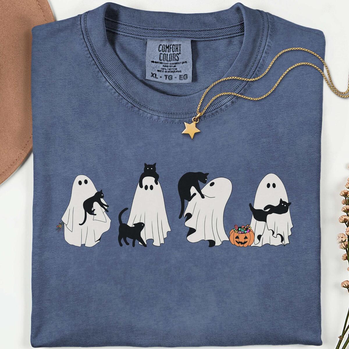 Halloween Black Cat Ghost Comfort Colors Shirt Cashback Rebate - RebateKey