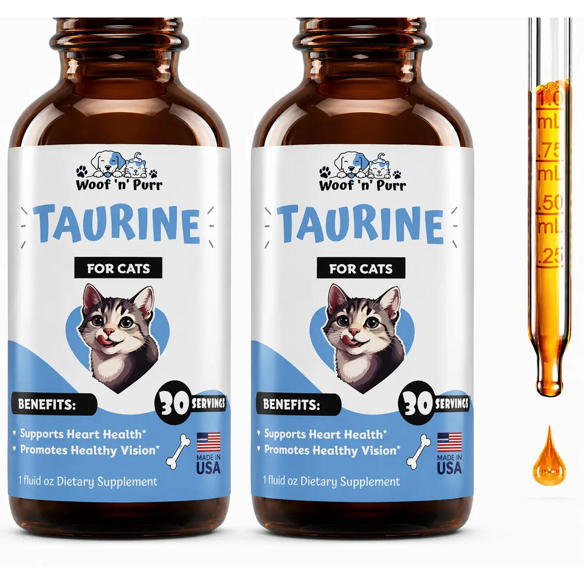 Woof 'n' Purr Taurine for Cats &ndash; 2 Pack - Cat Taurine Supplement for Heart Health, Vision Support & Overall Wellness, 60 Servings
